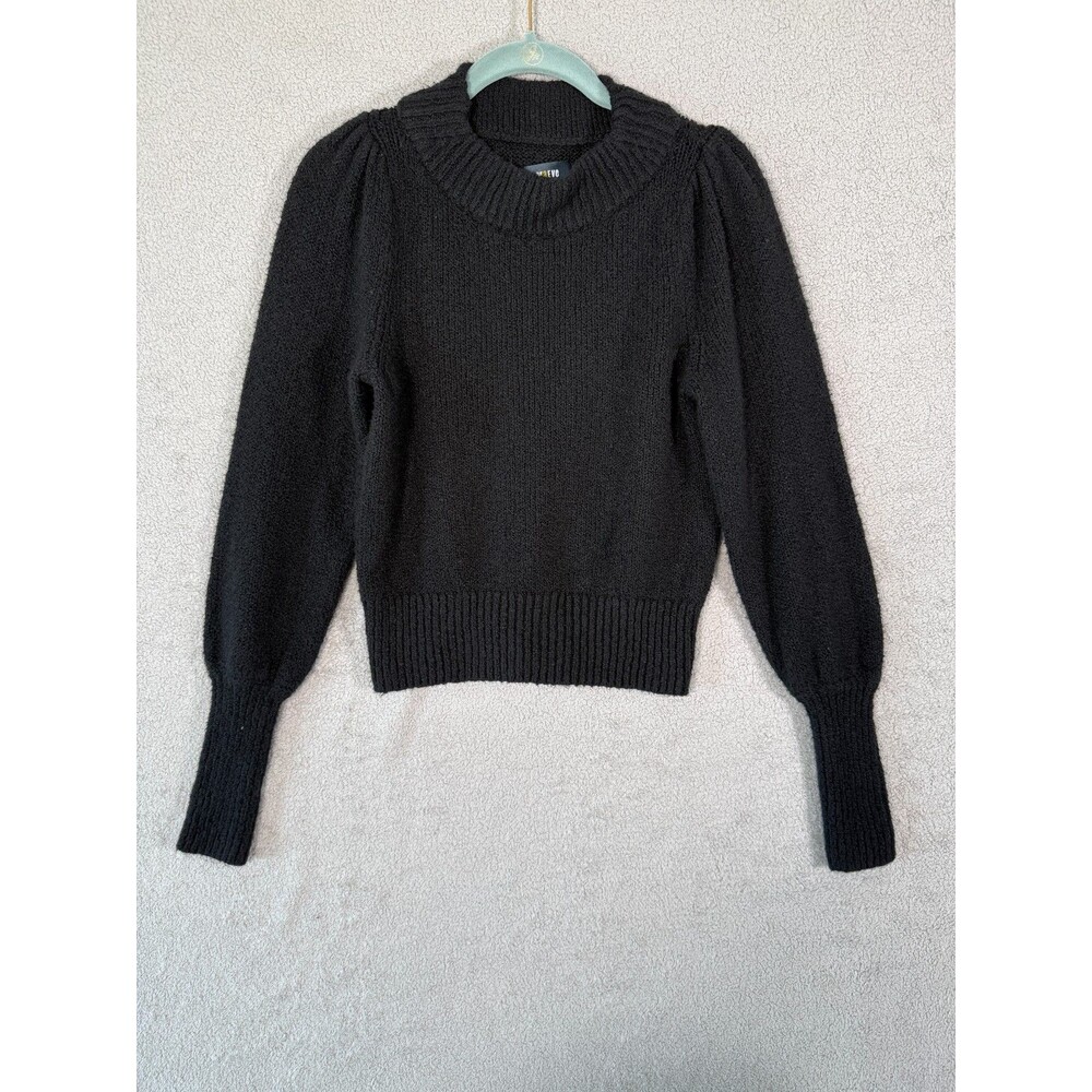 Maeve Anthropologie Womens Pullover Sweater Puff Sleeve Ribbed XS Black Cotton